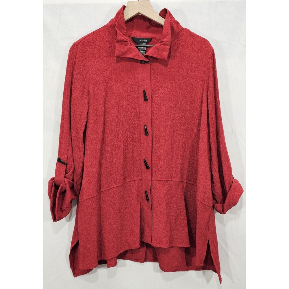 Ali Miles Button Up Tunic Blouse Size M Oversized Artsy Lagenlook Eclectic Boho